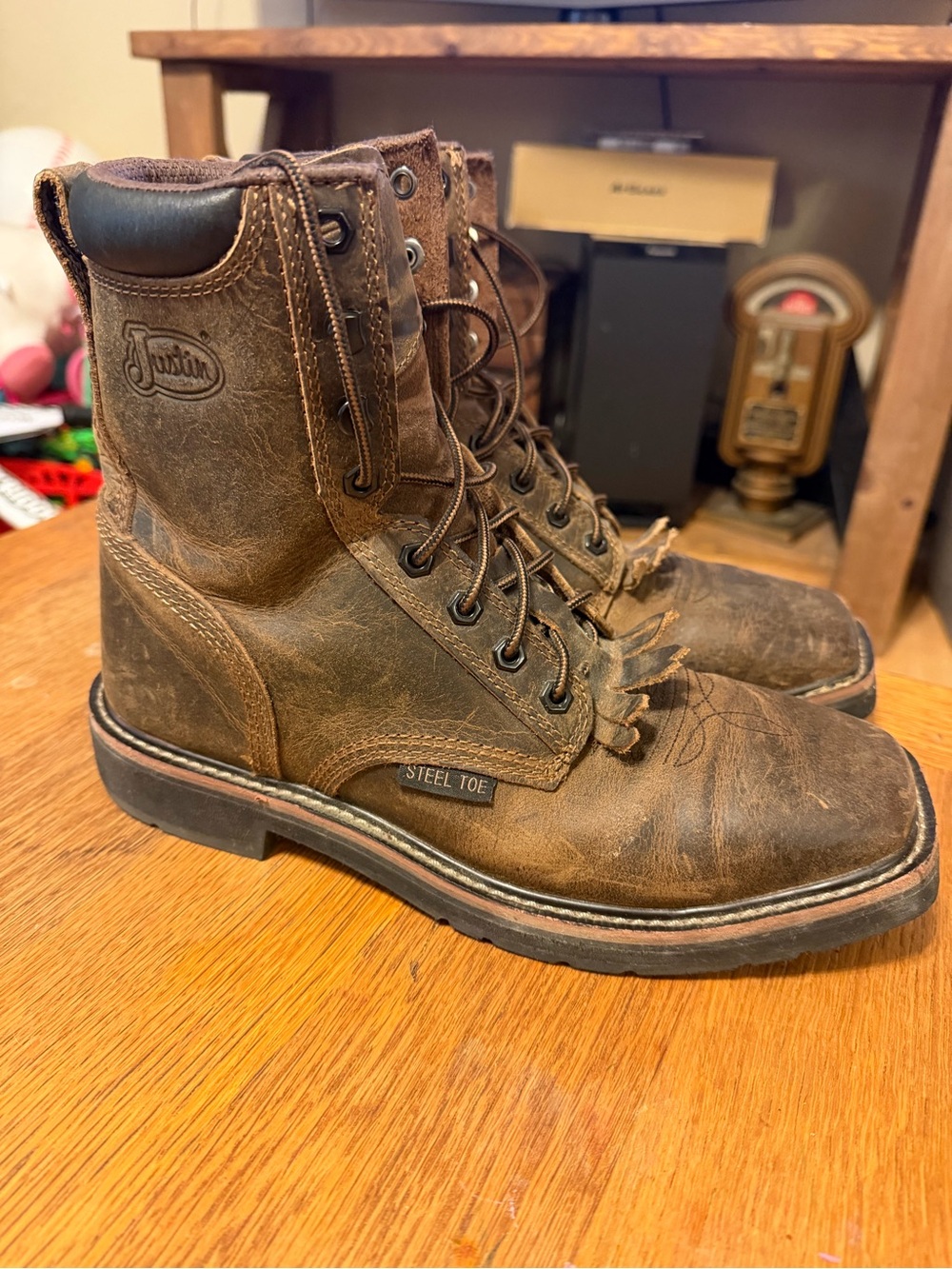 Justin Boots Brown Steel Toe Lace-Up Work Boots